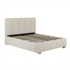 Letto matrimoniale contenitore 160x200 cm con rete tessuto imbottito bianco panna Stars