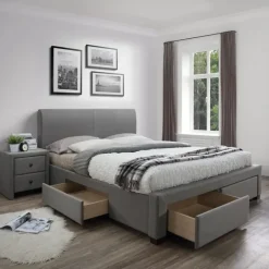 Letto matrimoniale in tessuto con cassettoni 160x200cm grigio Mestre Gihome®