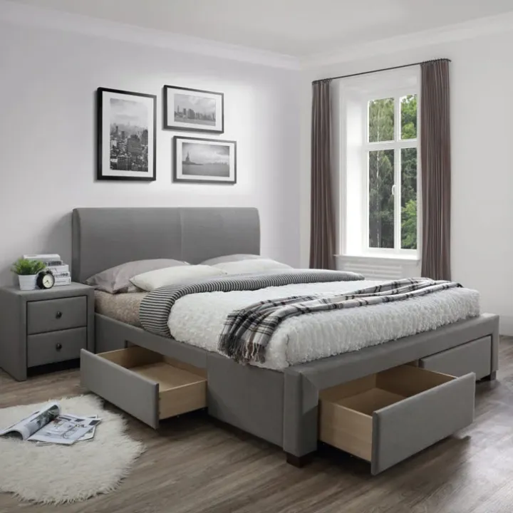 Letto matrimoniale in tessuto con cassettoni 160x200cm grigio Mestre Gihome®