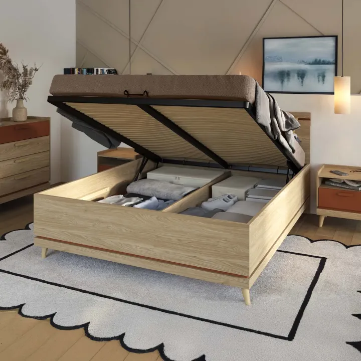 Letto matrimoniale standard contenitore 160x200 cm con rete rovere Yu