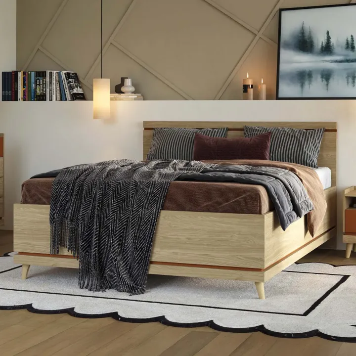 Letto matrimoniale standard 160x200 cm moderno rovere Yu