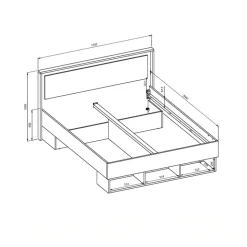 Letto matrimoniale standard 160x200cm 3 vani a giorno rovere tortora Lise