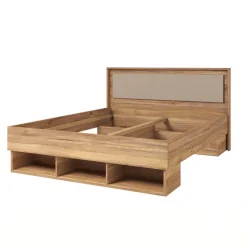 Letto matrimoniale standard 160x200cm 3 vani a giorno rovere tortora Lise