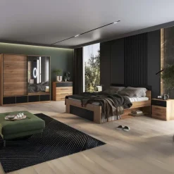 Letto matrimoniale standard 160x200cm con cassettone rovere nero Yve