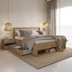 Letto matrimoniale standard 160x200cm con cassettoni rovere tortora Lise