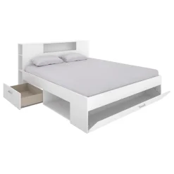 Letto matrimoniale 160x200cm con cassettoni e libreria bianco opaco Nolito