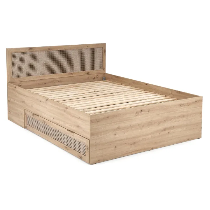Letto matrimoniale 160x200cm con cassetti contenitore moderno rovere Sombra