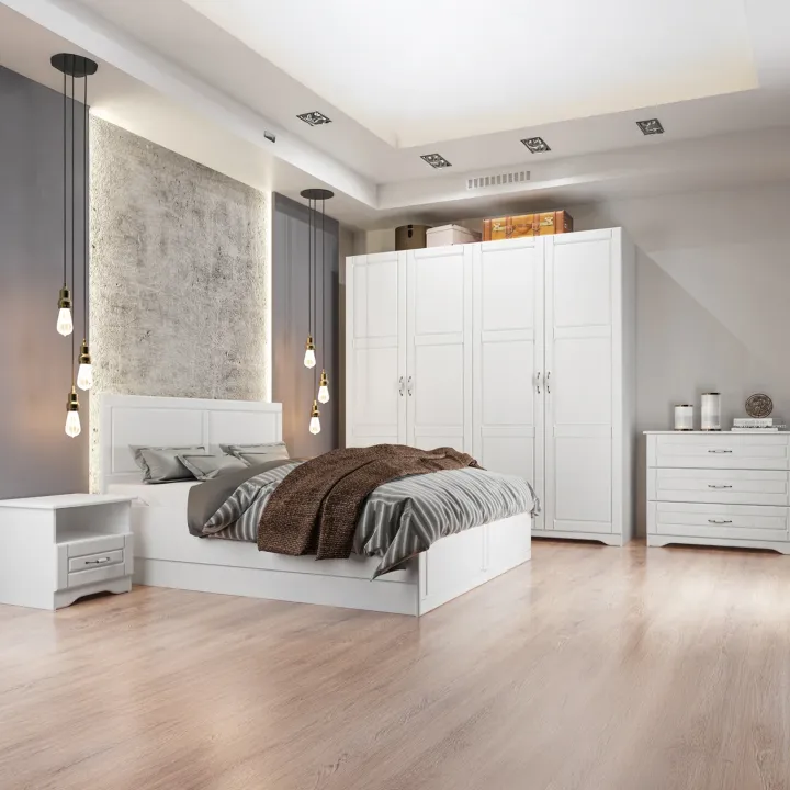 Letto matrimoniale 160x200cm con 2 comodini stile classico bianco Friuli