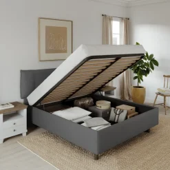 Letto matrimoniale 160x195cm con contenitore imbottito antracite Auden
