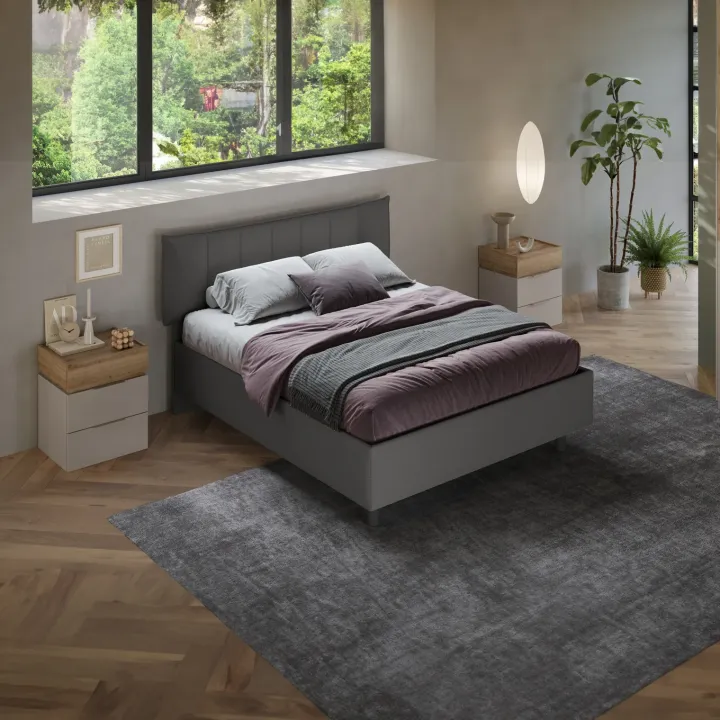 Letto matrimoniale 160x195cm con contenitore imbottito antracite Auden