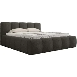 Letto matrimoniale 160x200cm con rete contenitore imbottito tessuto bouclé nero Aluna