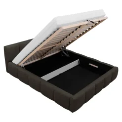 Letto matrimoniale 160x200cm con rete contenitore imbottito tessuto bouclé nero Aluna