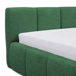 Letto matrimoniale 160x200cm con rete contenitore imbottito tessuto bouclé verde Aluna