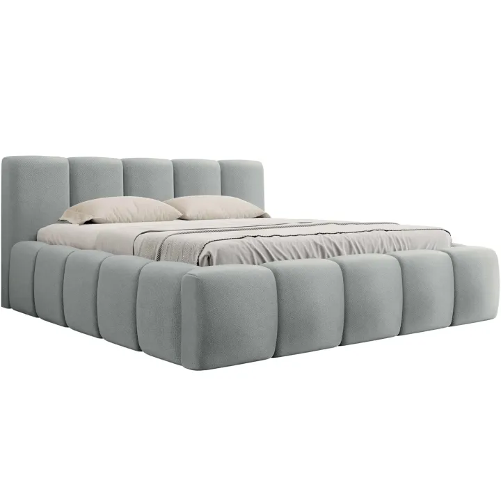 Letto matrimoniale 160x200cm con rete contenitore imbottito azzurro grigio Aluna