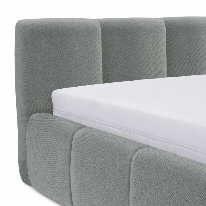 Letto matrimoniale 160x200cm con rete contenitore imbottito azzurro grigio Aluna