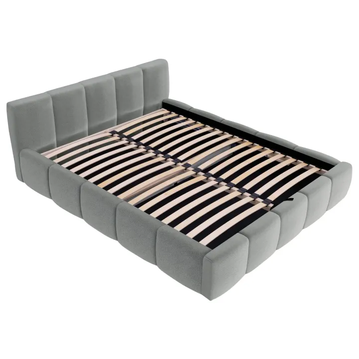 Letto matrimoniale 160x200cm con rete contenitore imbottito azzurro grigio Aluna