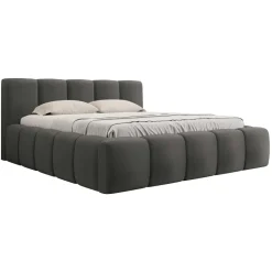 Letto matrimoniale 160x200cm con rete contenitore imbottito grigio scuro Aluna