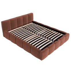 Letto matrimoniale 160x200cm con rete contenitore imbottito rosso mattone Aluna