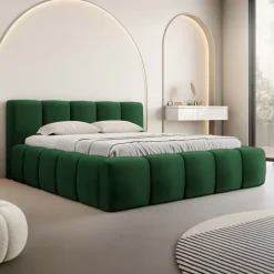 Letto matrimoniale 160x200cm con rete contenitore imbottito verde Aluna