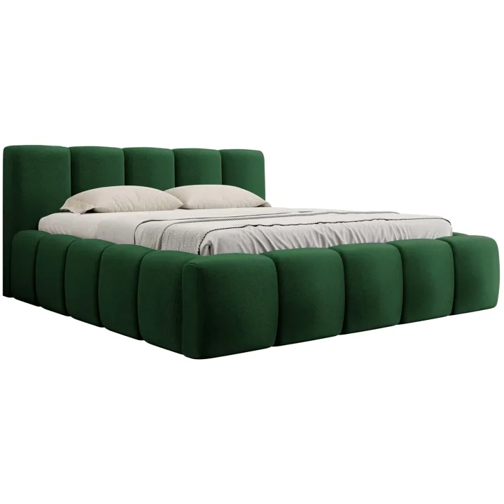 Letto matrimoniale 160x200cm con rete contenitore imbottito verde Aluna