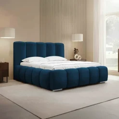 Letto matrimoniale 160x200 cm con rete contenitore imbottito blu scuro Cometa