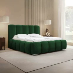 Letto matrimoniale 160x200 cm con rete contenitore imbottito verde scuro Cometa