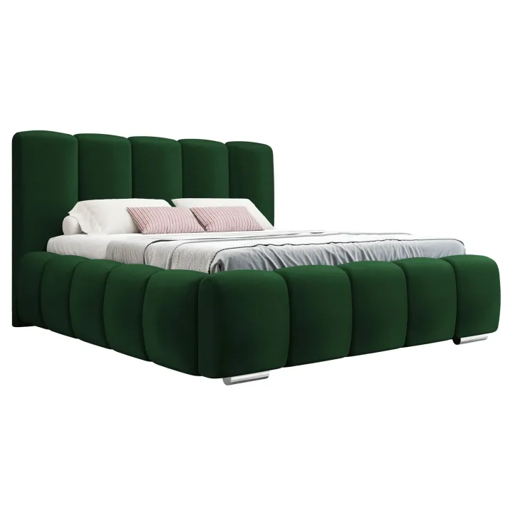 Letto matrimoniale 160x200 cm con rete contenitore imbottito verde scuro Cometa
