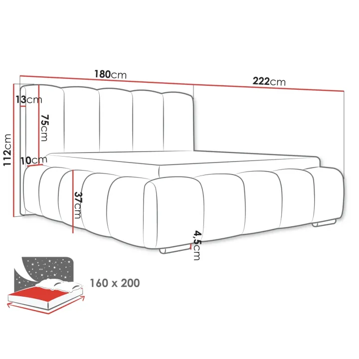 Letto matrimoniale 160x200 cm con rete contenitore imbottito tessuto bouclé blu Cometa