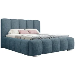 Letto matrimoniale 160x200 cm con rete contenitore imbottito tessuto bouclé blu Cometa