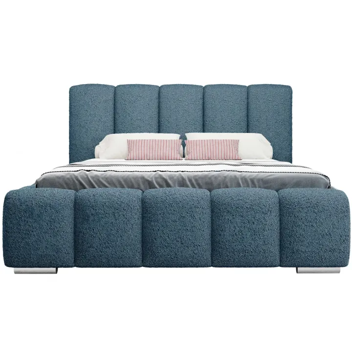 Letto matrimoniale 160x200 cm con rete contenitore imbottito tessuto bouclé blu Cometa