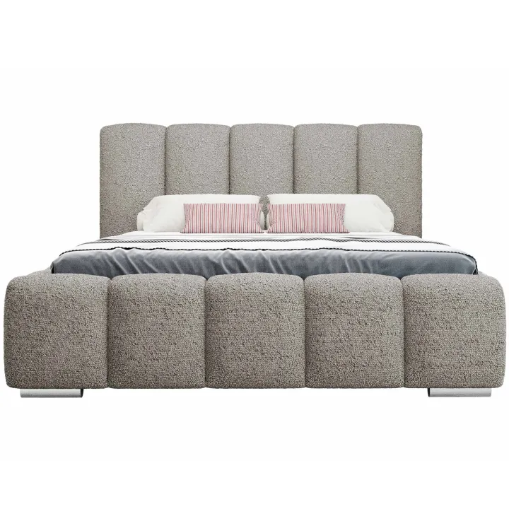 Letto matrimoniale 160x200 cm con rete contenitore imbottito tessuto bouclé grigio chiaro Cometa