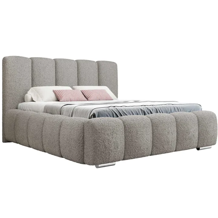 Letto matrimoniale 160x200 cm con rete contenitore imbottito tessuto bouclé grigio chiaro Cometa