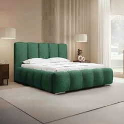Letto matrimoniale 160x200 cm con rete contenitore imbottito tessuto bouclé verde Cometa
