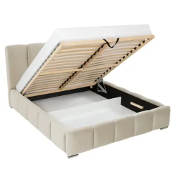 Letto matrimoniale 160x200 cm con rete contenitore imbottito beige Cometa