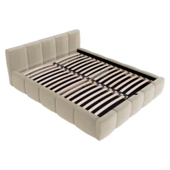 Letto matrimoniale 160x200cm con rete contenitore imbottito beige Aluna