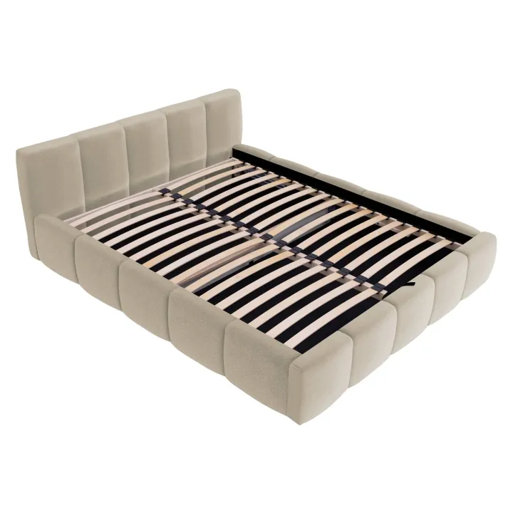 Letto matrimoniale 160x200cm con rete contenitore imbottito beige Aluna