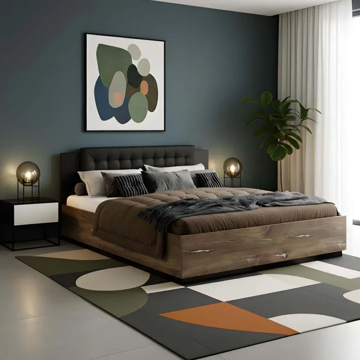 Letto matrimoniale 160x200cm con rete contenitore rovere scuro nero Vulcano