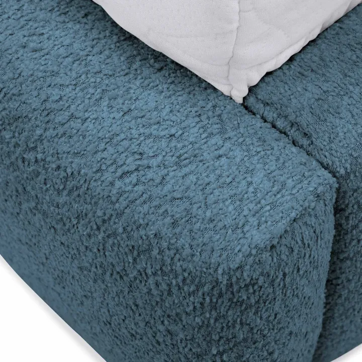 Letto matrimoniale 160x200cm con rete contenitore imbottito tessuto bouclé turchese Aluna