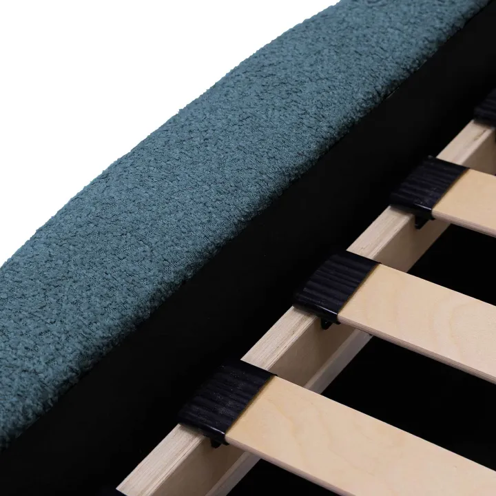 Letto matrimoniale 160x200cm con rete contenitore imbottito tessuto bouclé turchese Aluna