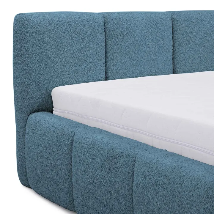Letto matrimoniale 160x200cm con rete contenitore imbottito tessuto bouclé turchese Aluna