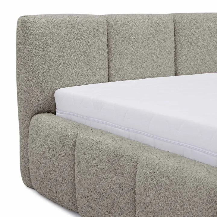 Letto matrimoniale 160x200cm con rete contenitore imbottito tessuto bouclé grigio Aluna