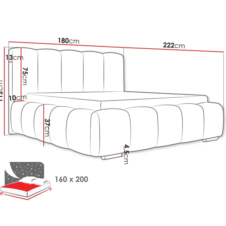 Letto matrimoniale 160x200 cm con rete contenitore imbottito grigio scuro Cometa