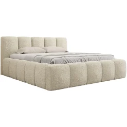 Letto matrimoniale 160x200cm con rete contenitore imbottito tessuto bouclé beige Aluna