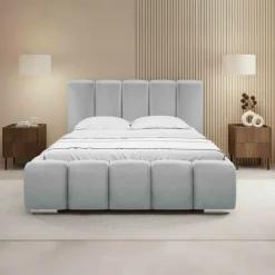 Letto matrimoniale 160x200 cm con rete contenitore imbottito grigio chiaro Cometa