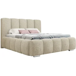 Letto matrimoniale 160x200 cm con rete contenitore imbottito tessuto bouclé beige Cometa