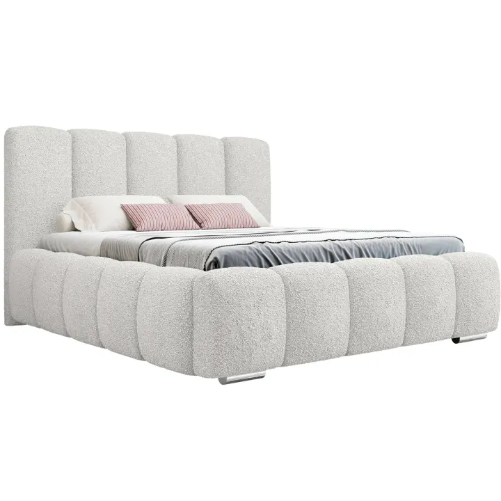 Letto matrimoniale 160x200 cm con rete contenitore imbottito tessuto bouclé bianco Cometa