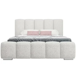 Letto matrimoniale 160x200 cm con rete contenitore imbottito tessuto bouclé bianco Cometa