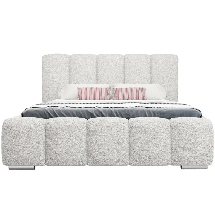 Letto matrimoniale 160x200 cm con rete contenitore imbottito tessuto bouclé bianco Cometa