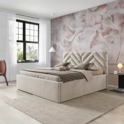 Letto matrimoniale 160x200 cm con rete contenitore imbottito beige Polaris