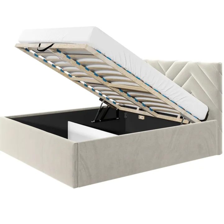 Letto matrimoniale 160x200 cm con rete contenitore imbottito beige Polaris